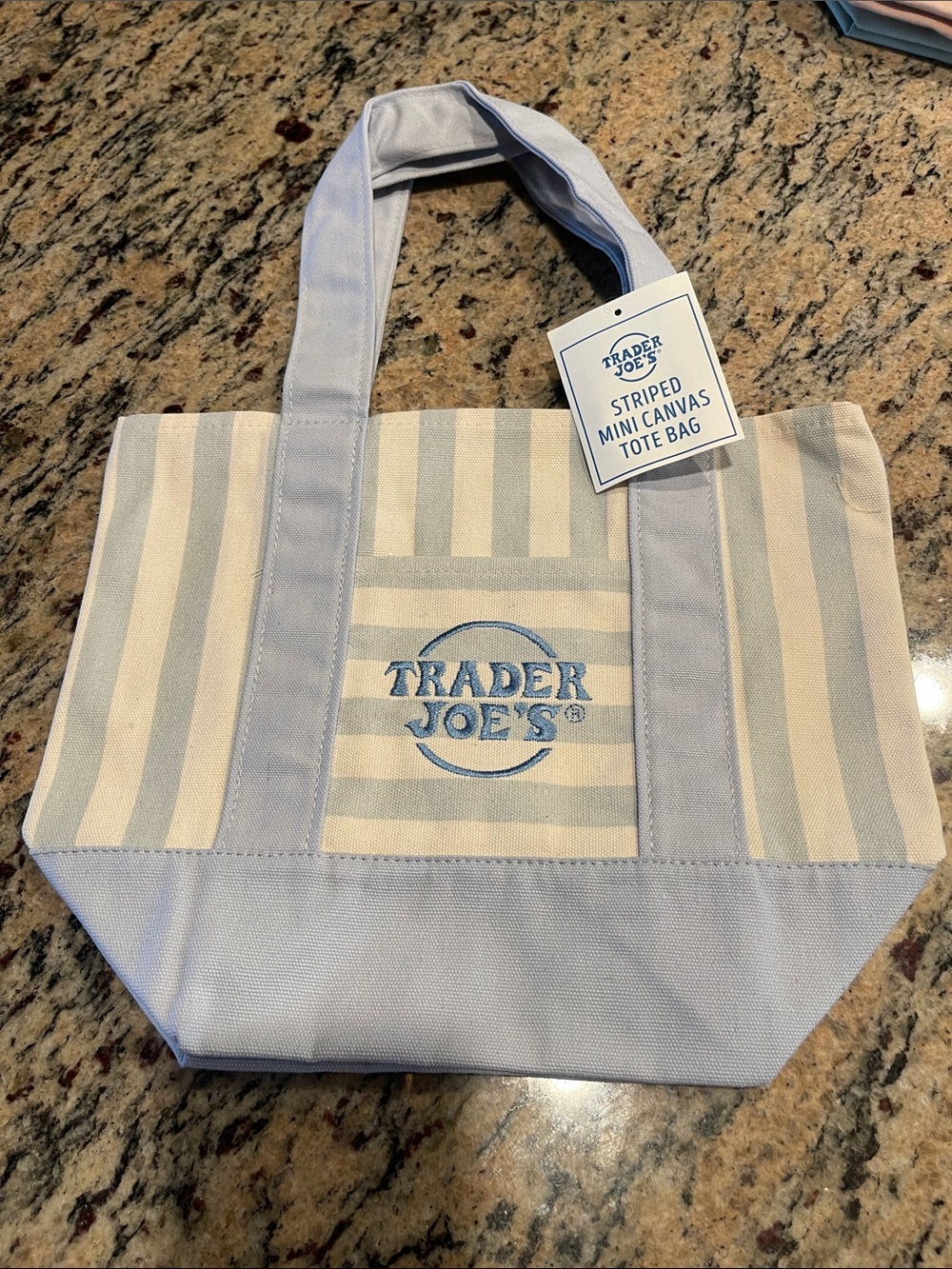 Trader Joe's Light Blue and Cream Striped Mini Canvas Tote Bag